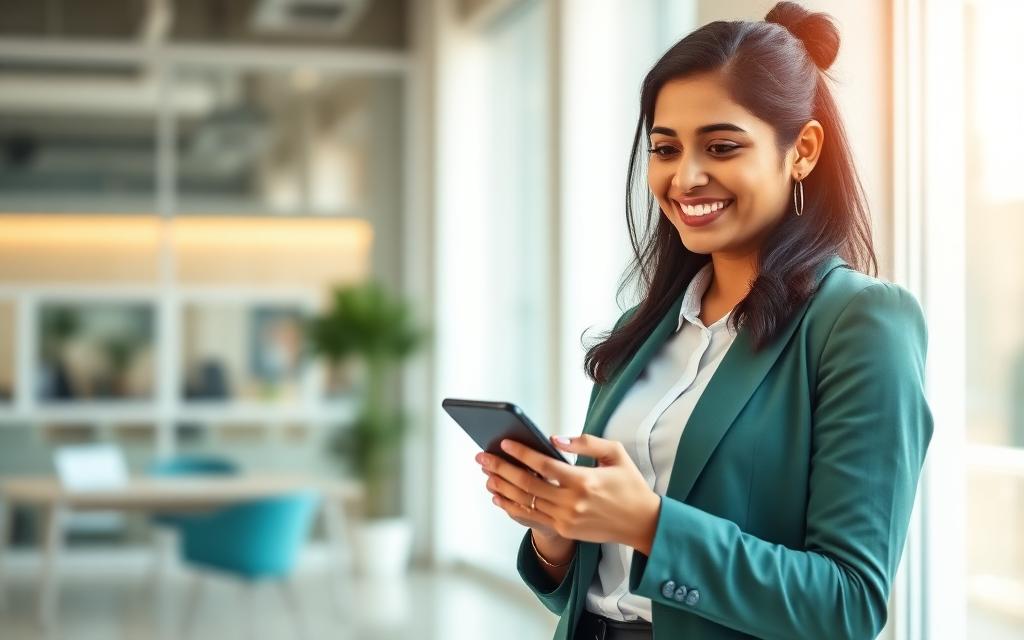 Professional applying for a Dhaniti personal loan on a smartphone